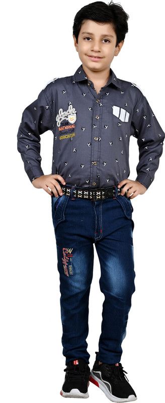Boys Casual Shirt Jeans  (Grey)