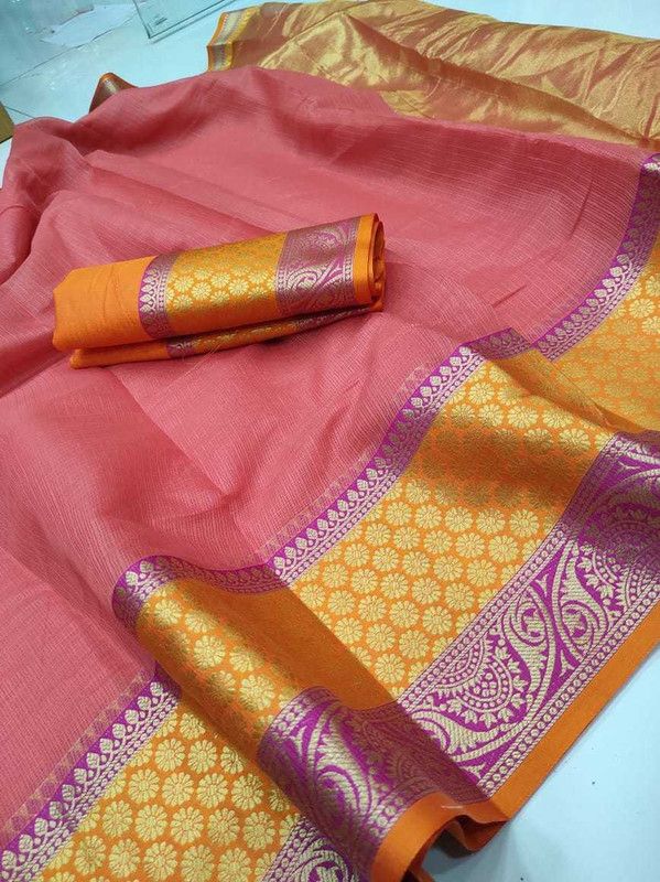 Embellished Kota Doria Cotton Blend Saree  (Pink)