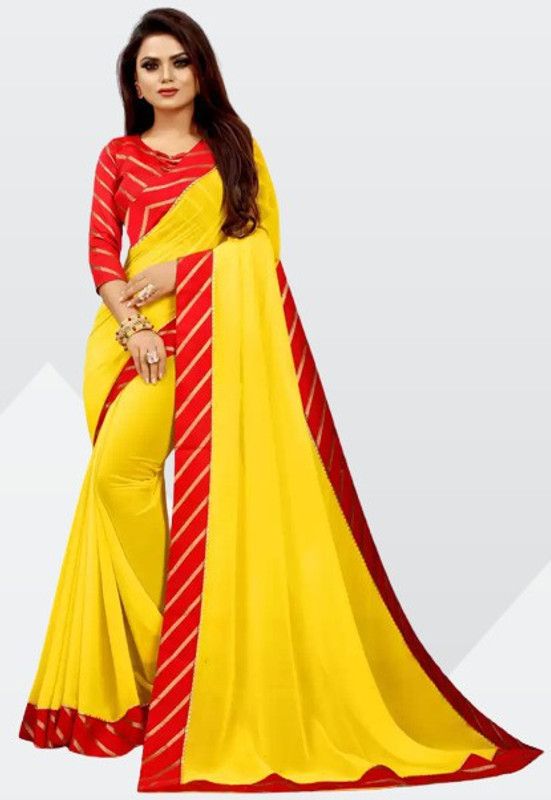Solid/Plain Jamdani Georgette Saree  (Yellow)