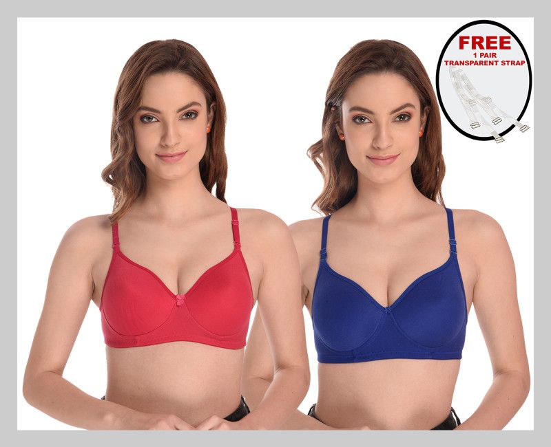 Women Full Coverage Lightly Padded Bra  (Pink, Blue)