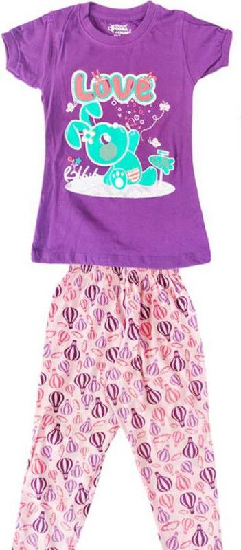 Baby Girls Printed Cotton Viscose Blend Kids Nightwear  (Multicolor Pack of 1)