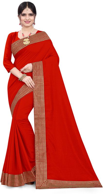 Self Design, Temple Border, Solid/Plain Bollywood Art Silk Saree  (Red)