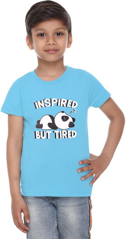 Boys & Girls Printed Cotton Blend T Shirt  (Light Blue, Pack of 1)