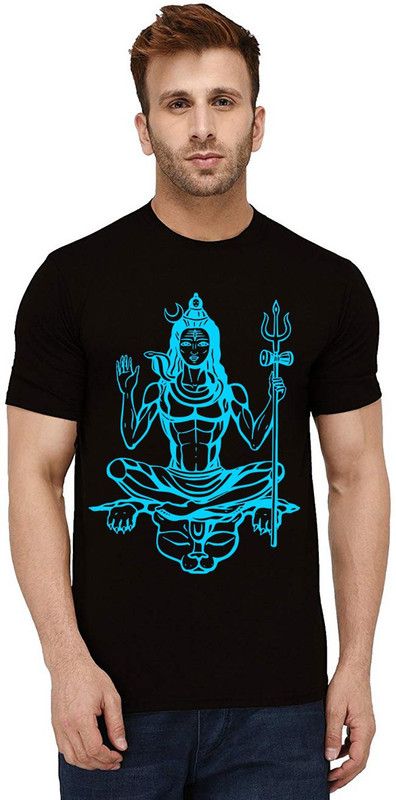 TS-BL-MD-0591 Men Graphic Print Round Neck Pure Cotton Black T-Shirt
