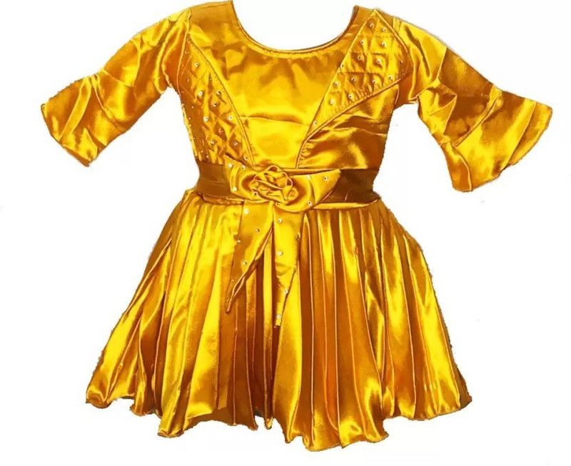 Baby Girls Midi/Knee Length Festive/Wedding Dress  (Gold, 3/4 Sleeve)