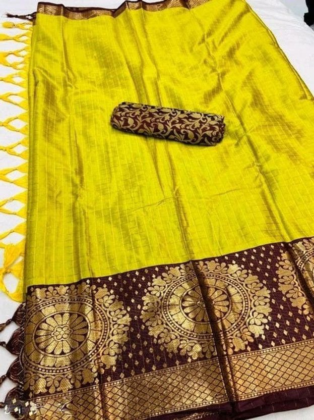 Woven Madurai Art Silk, Cotton Silk Saree  (Yellow)