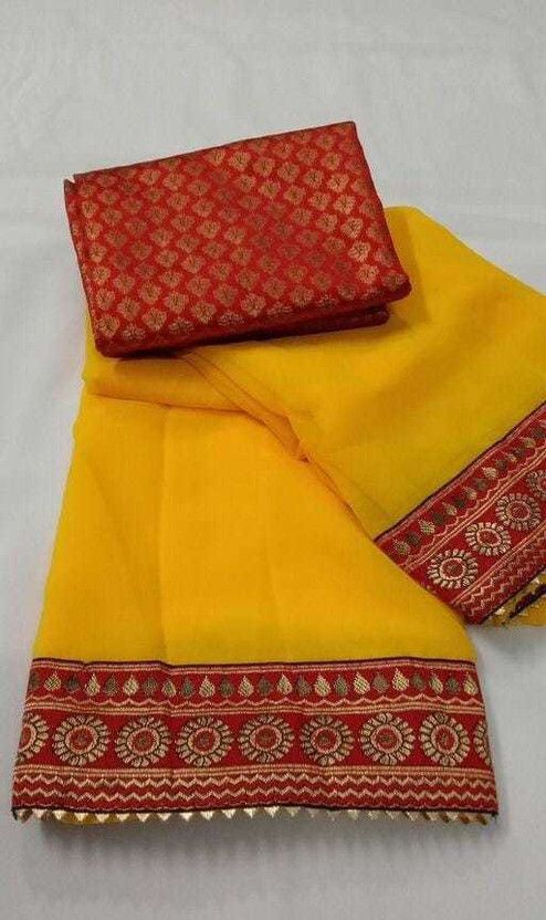 Embellished Bollywood Cotton Silk Saree  (Yellow)