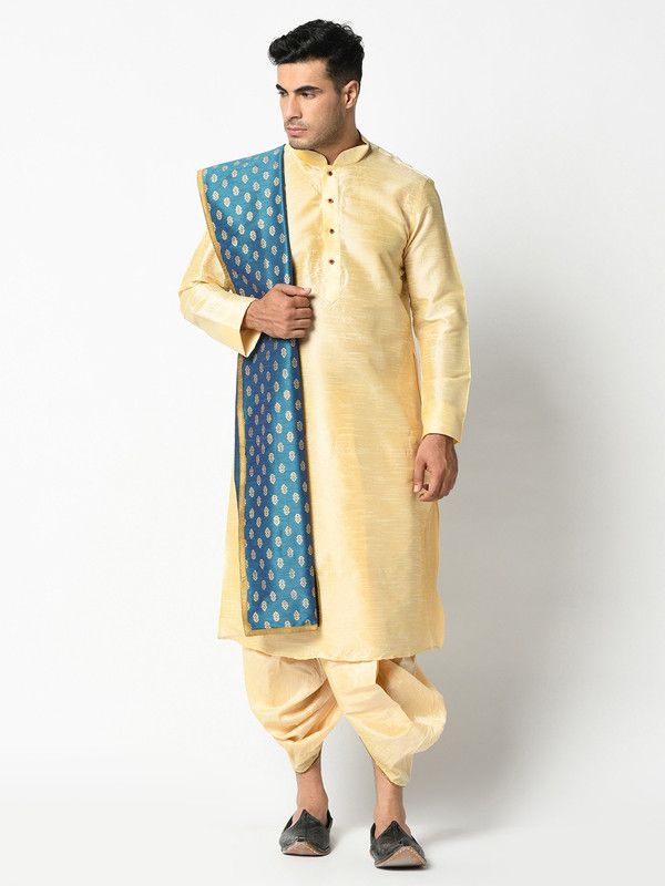 Men Pure Silk Kurta, Dhoti & Dupatta Set