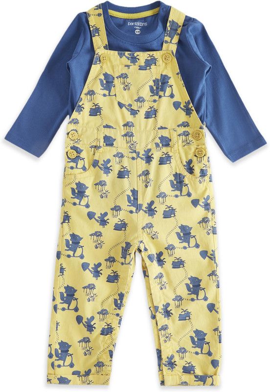 Dungaree For Baby Boys Casual Printed Pure Cotton  (Yellow, Pack of 1)