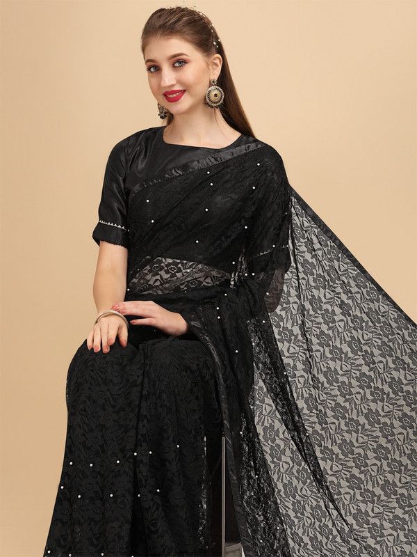 Embellished Bollywood Lace Saree  (Black)