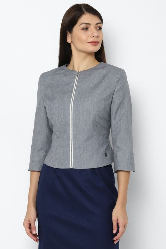 Women Solid Single Breasted Casual Blazer  (Grey)
