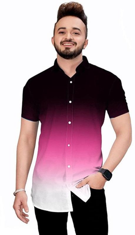 Men Regular Fit Dyed/Ombre Cut Away Collar Casual Shirt