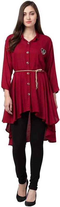 Women Solid Viscose Rayon High Low Kurta  (Maroon)