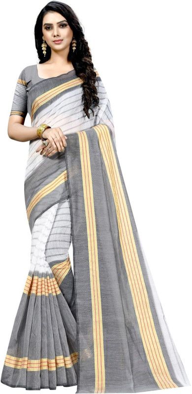 Bollywood Cotton Silk Saree  (White, Grey)