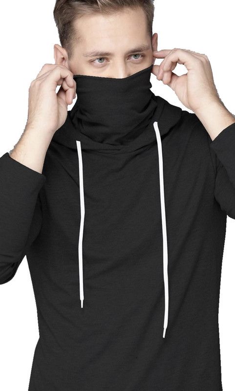 Full Sleeves Hooded Tshirt for men Men Solid Hooded Neck Cotton Blend Black T-Shirt