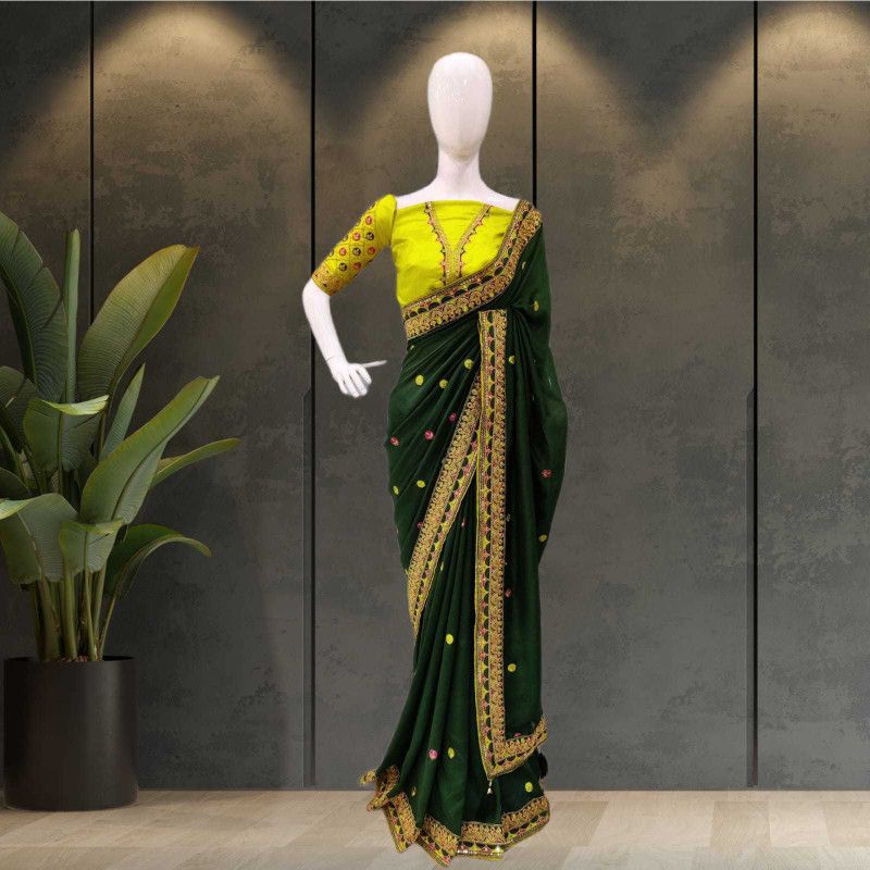 Embellished Bhagalpuri Art Silk Saree  (Green)