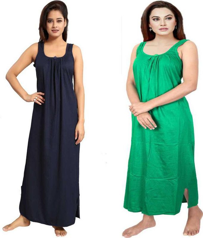 Women Night Dress  (Dark Blue, Light Green)
