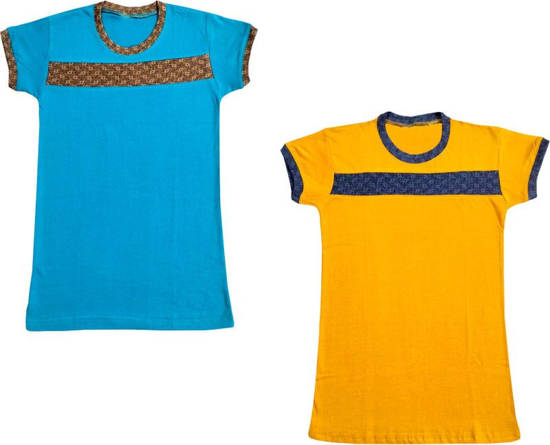 Boys & Girls Solid Pure Cotton T Shirt  (Blue, Pack of 2)