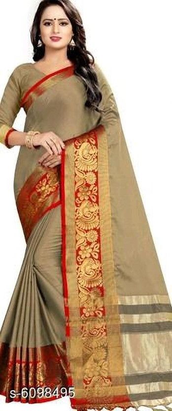 Woven Bollywood Jacquard, Cotton Silk Saree  (Red, Gold, Cream)