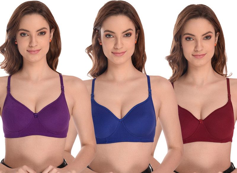 Pack of 3 Women T-Shirt Lightly Padded Bra  (Purple, Blue, Maroon)
