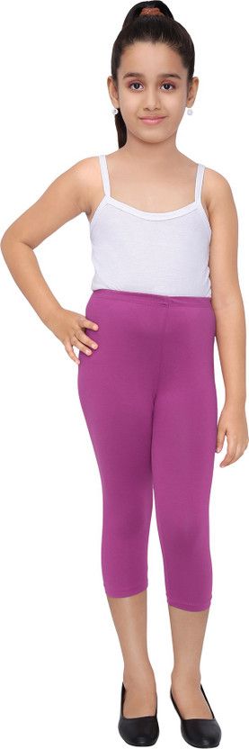 Capri For Girls Casual Solid Cotton Lycra Blend  (Pink Pack of 1)
