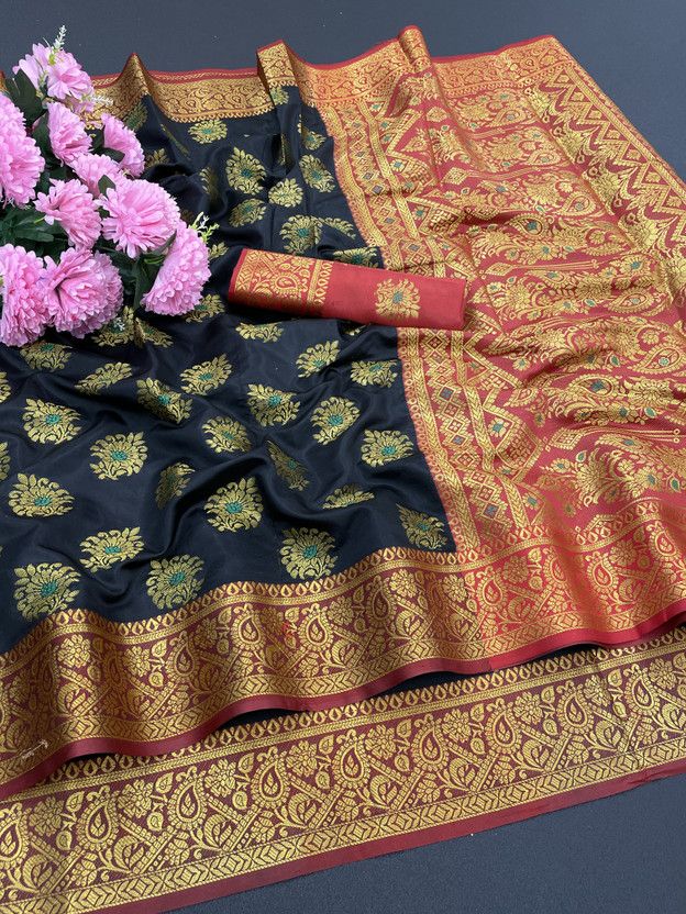 Woven Banarasi Pure Silk, Cotton Silk Saree  (Light Blue, Green)