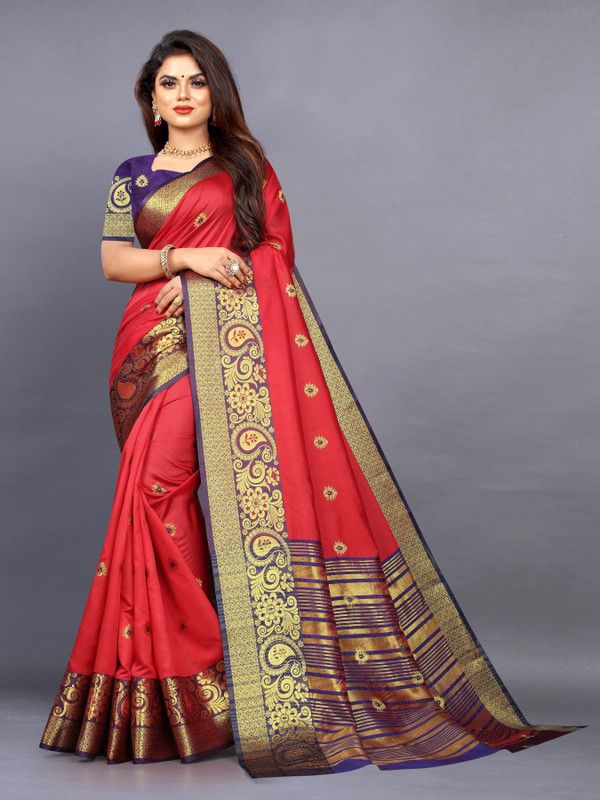 Woven Bollywood Art Silk Saree  (Red)