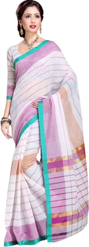 Woven Bollywood Cotton Blend Saree  (White)