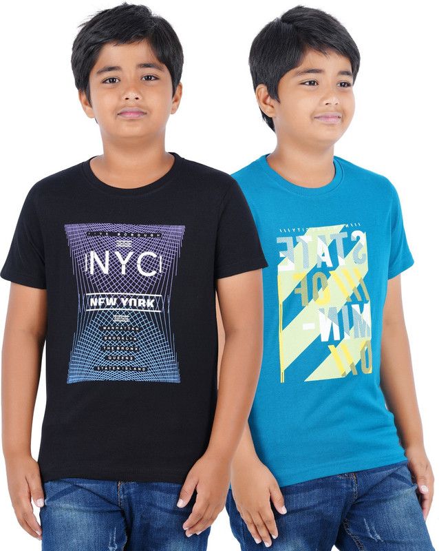 Boys Graphic Print Cotton Blend T Shirt  (Multicolor, Pack of 2)