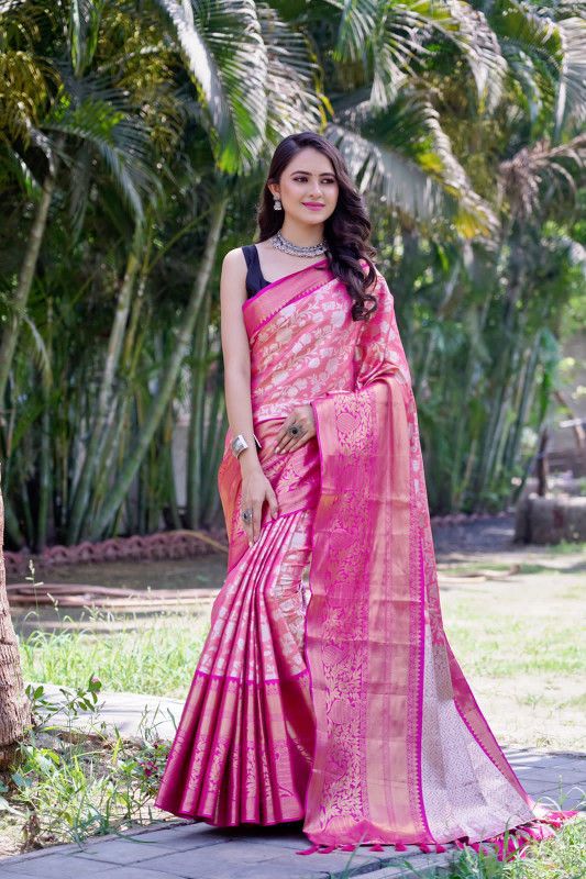Self Design, Polka Print Banarasi Pure Silk Saree  (Yellow)