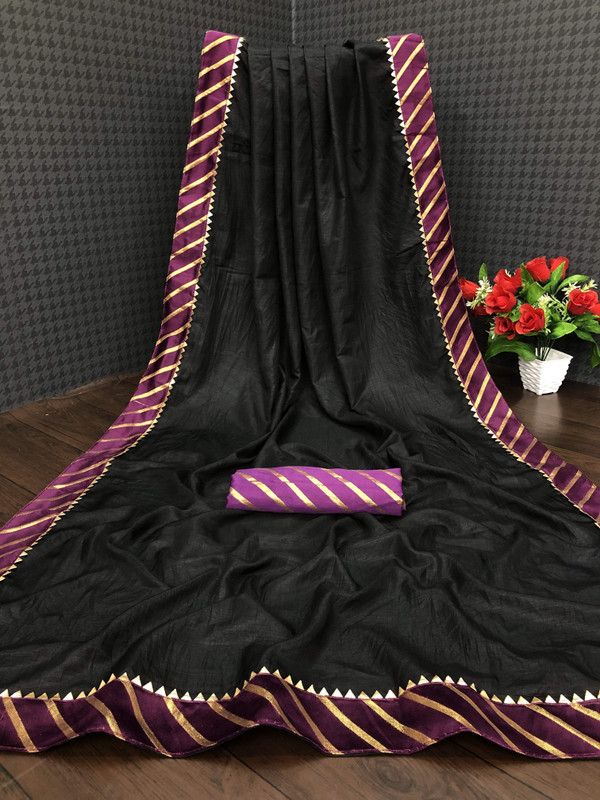Leheria Art Silk Saree  (Black)