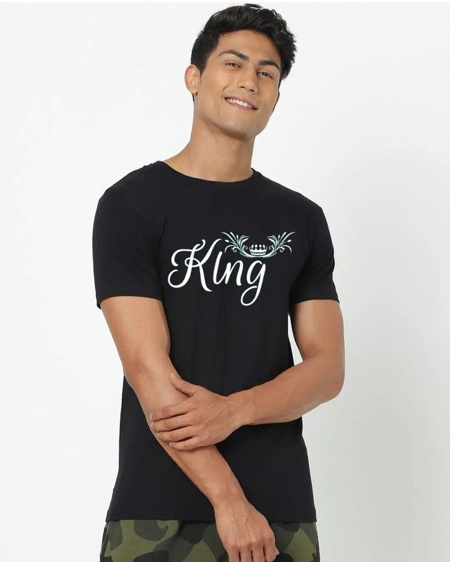 FW-KING-MENS T-SHIRT Men Printed Round Neck Pure Cotton Black T-Shirt