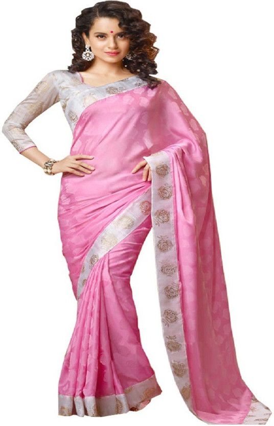 Self Design Bollywood Handloom Silk Blend Saree  (White, Pink)
