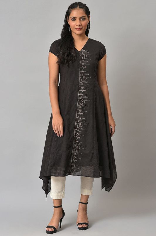 Women Embroidered Viscose Rayon Flared Kurta  (Brown)