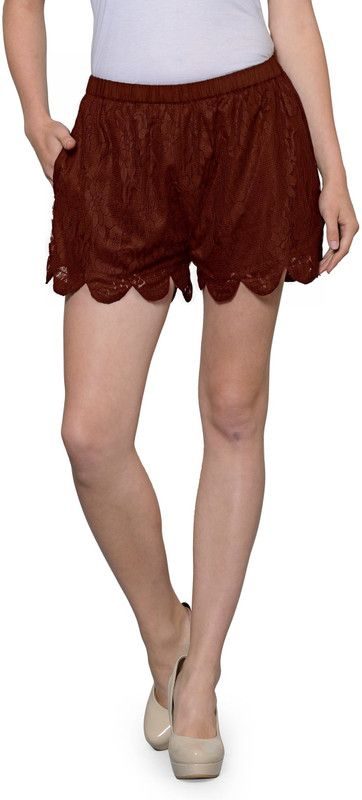 Self Design Women Maroon Regular Shorts