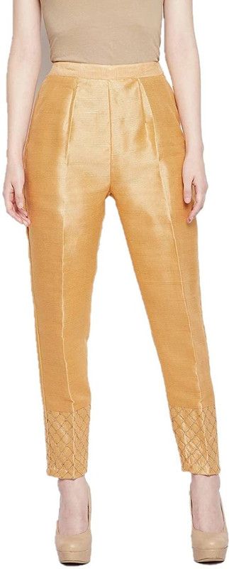 Women Regular Fit Gold Pure Silk Trousers