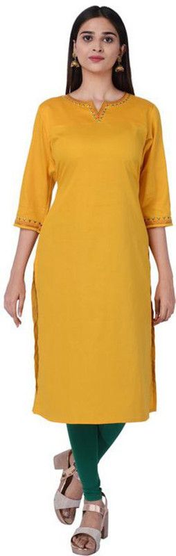 Women Solid Pure Cotton A-line Kurta  (Yellow)