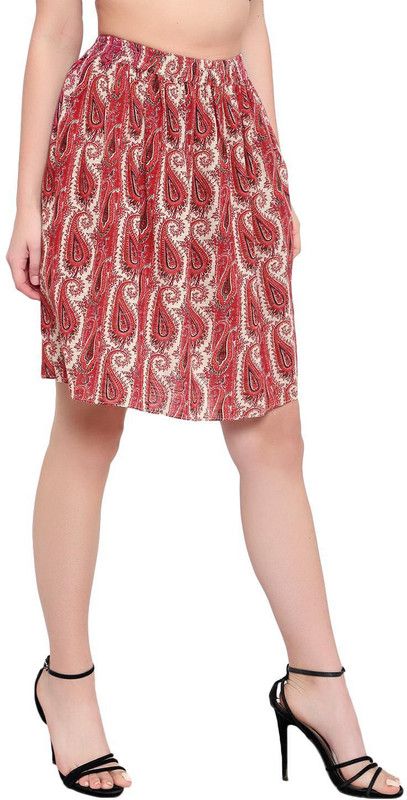 Women Printed Straight Red Skirt
