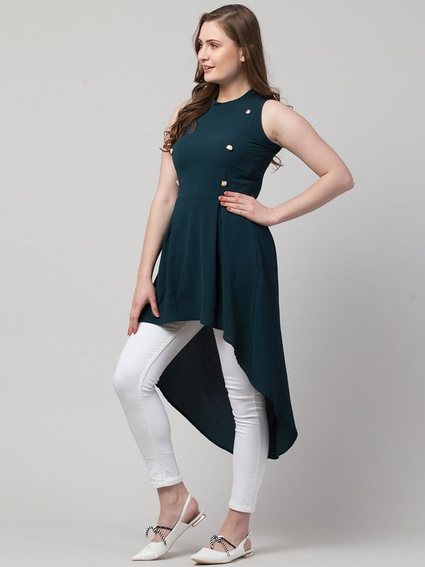 Women High Low Green Dress