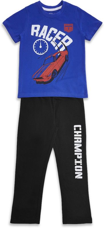 Boys Printed Pure Cotton Kids Nightwear  (Blue Pack of 2)