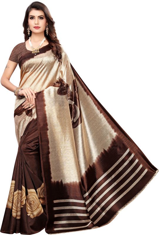 Self Design Daily Wear Silk Blend, Art Silk Saree  (Brown, Cream)