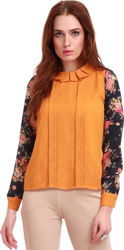 Casual Regular Sleeves Floral Print Women Blue, Yellow Top