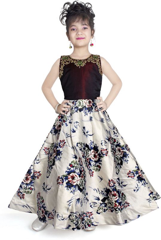 Girls Maxi/Full Length Festive/Wedding Dress  (Brown, Sleeveless)