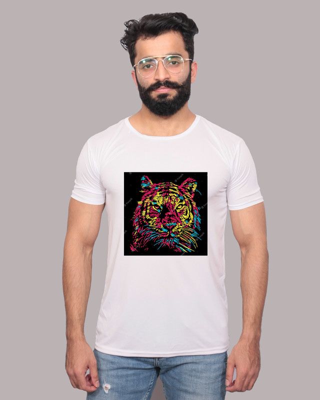 SBBC-749 Men Printed Round Neck Polyester White T-Shirt