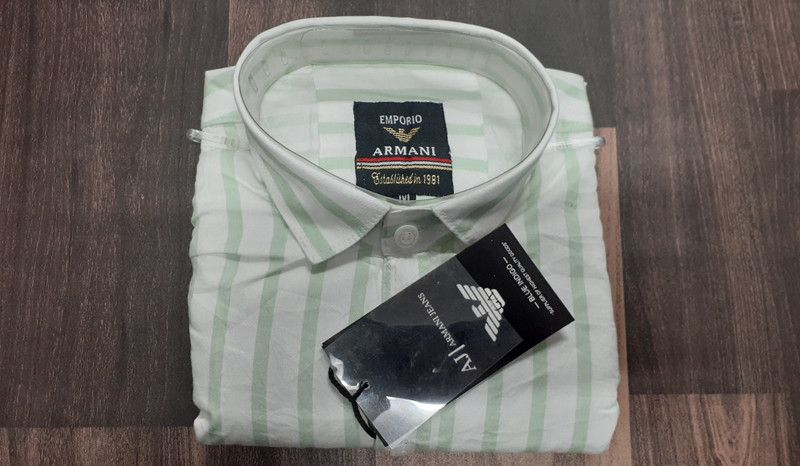 Men Striped Party Green Shirt