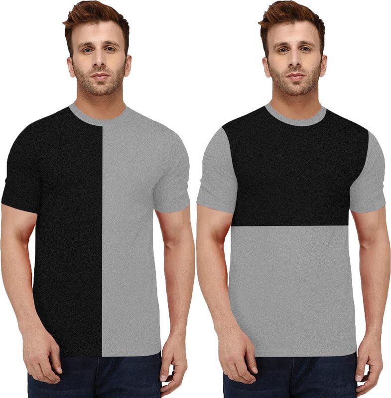 Color Block Men Black, Grey T-Shirt  (Pack of 2)