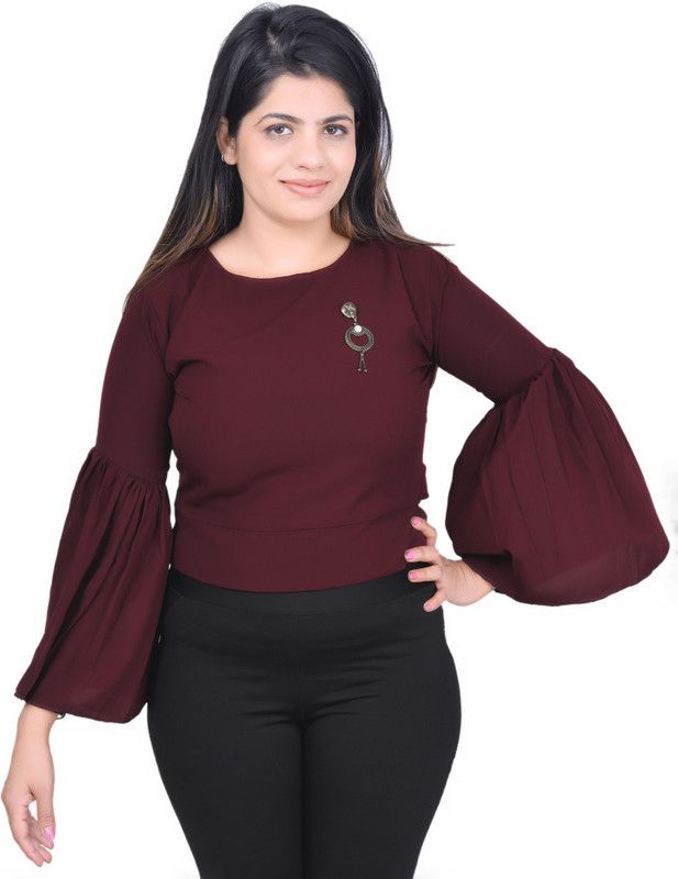 Girls Casual Chiffon Tunic Top  (Maroon, Pack of 1)