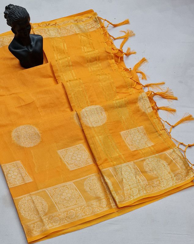 Woven Lugade Cotton Blend, Cotton Silk Saree  (Gold)