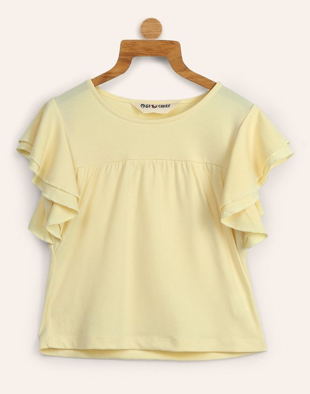 Girls Polycotton A-line Top  (Yellow, Pack of 1)