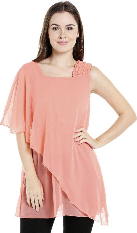 Casual Cape Sleeves Solid Women Orange Top